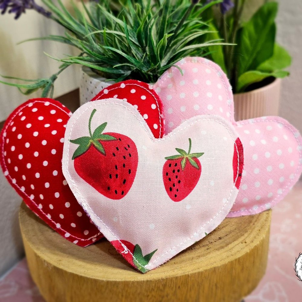 Set of 3 Mini Heart Pillow, Strawberry Polka, Tiered Tray Valentine's Day Decor